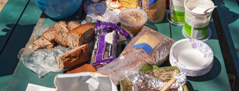 Picnic table with food