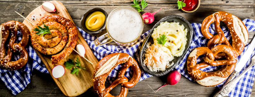 Bavarian sausages, sauerkraut and pretzels