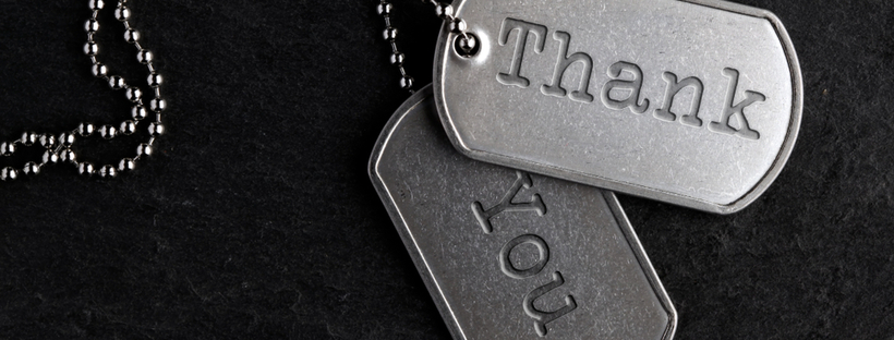 Military dog tags with the words 'Thank You'