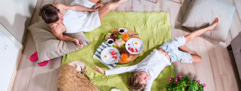 Mother & Son enjoying indoor picnic