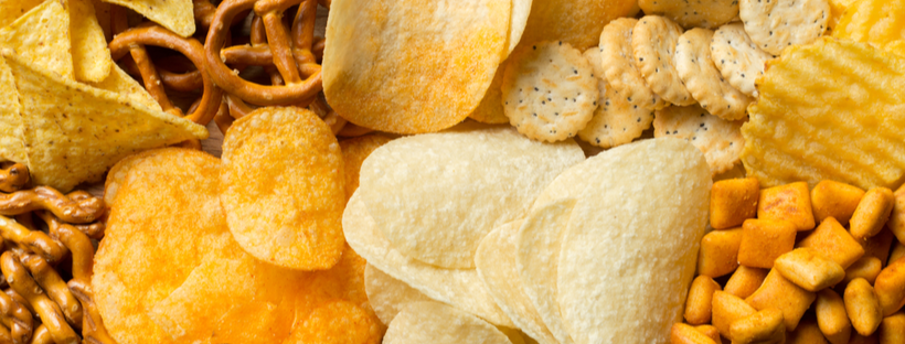 Assortment of pretzels, chips and crackers