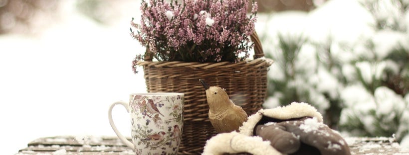 Heather basket with wild flowers