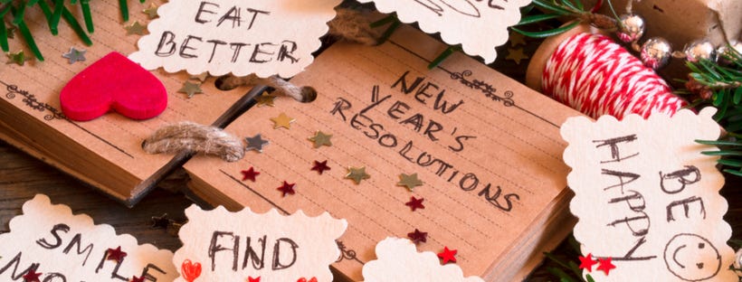 New Year's resolutions written on small cards