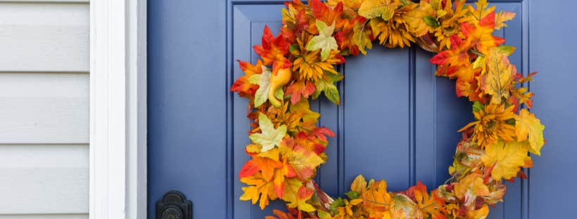 Autumn wreath on front door