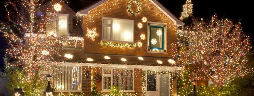 House decorated with Christmas lights